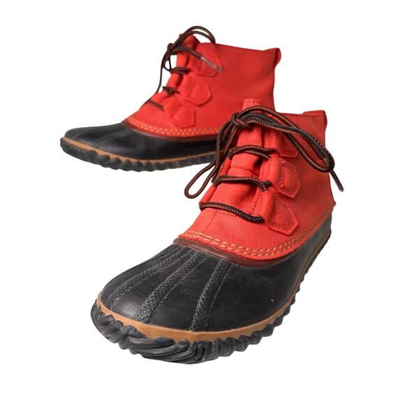 Sorel Out N About Womens Sz 9 Red Leather Nubuck Boots NL2339-678 Gorpcore Snow - Picture 1 of 16